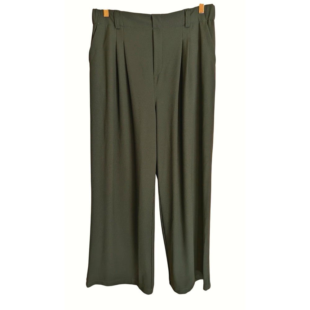 Halara Wide Leg Pants L Pleated High Waist Relaxed Trouser Pockets Workwear
